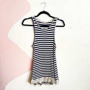 Striped Distressed Lace Tank‎ Top Fairy Grunge Y2K Punk Indie Sleaze Medium